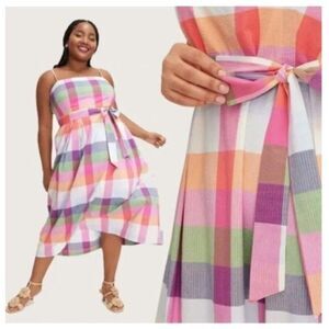 Kate Spade x Target Rainbow Seersucker Plaid Tie-Waist Midi Dress Pockets L